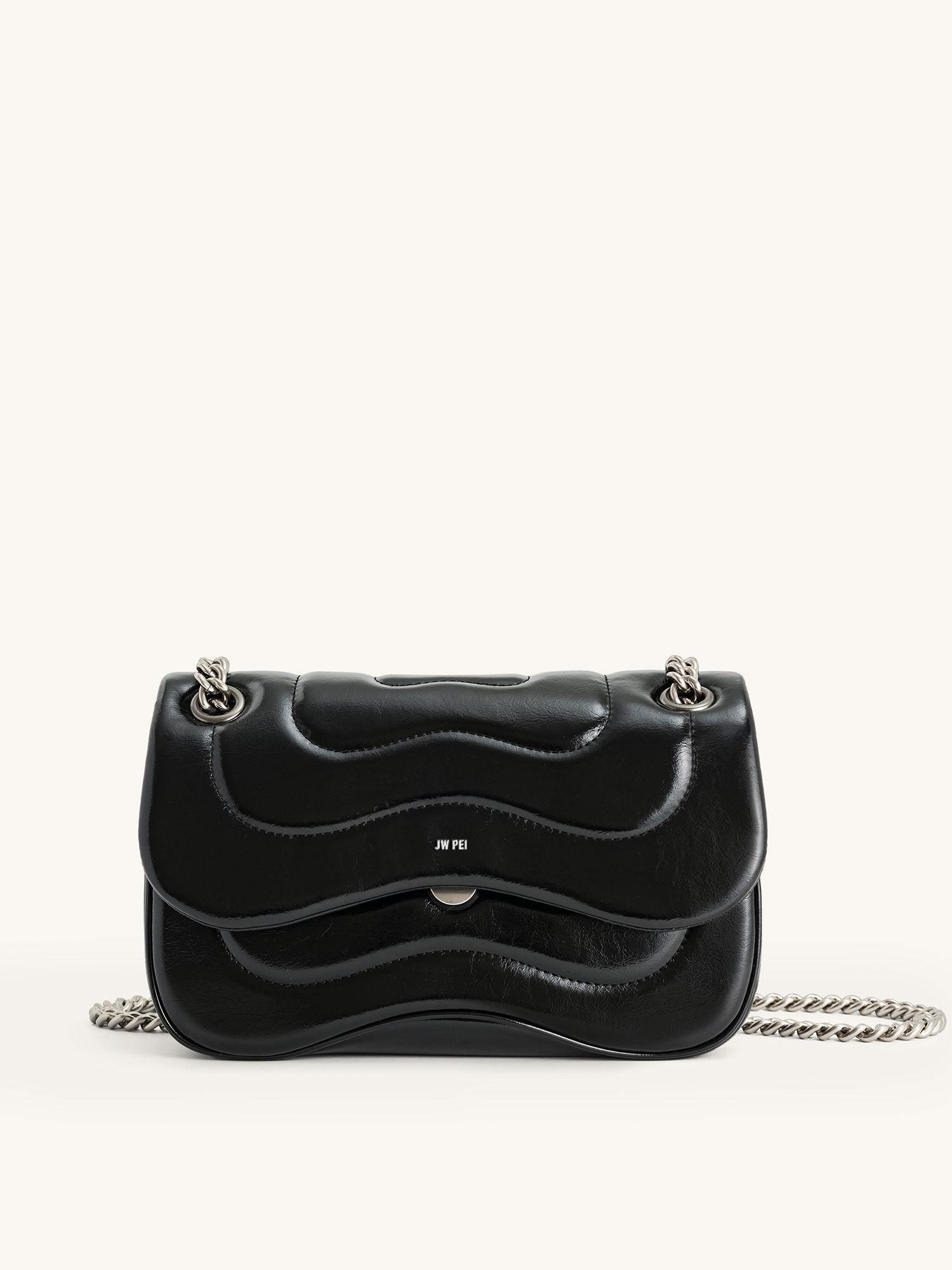 tina quilted chain sling bag - black