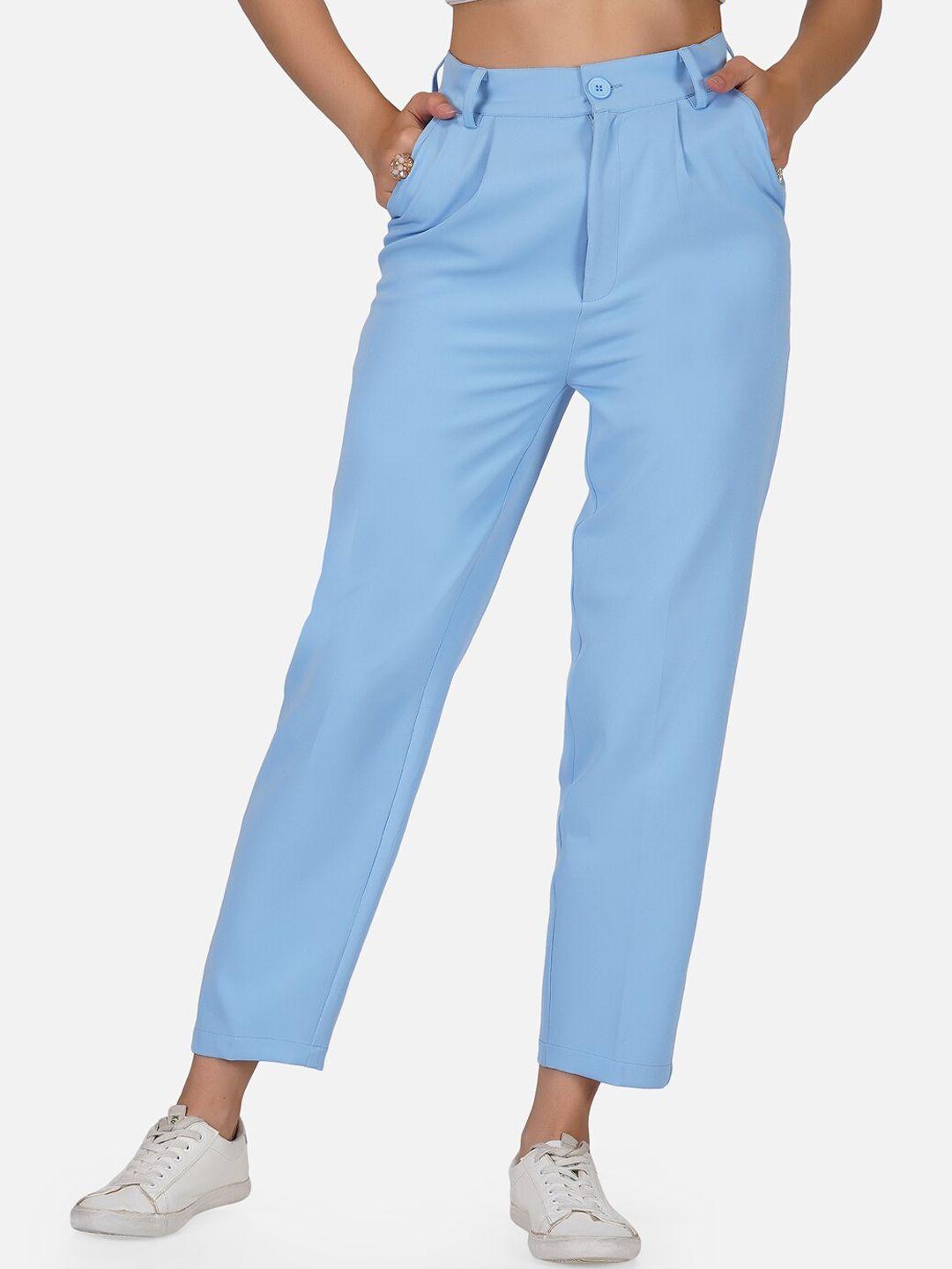 tinted women blue pencil high-rise pleated trousers