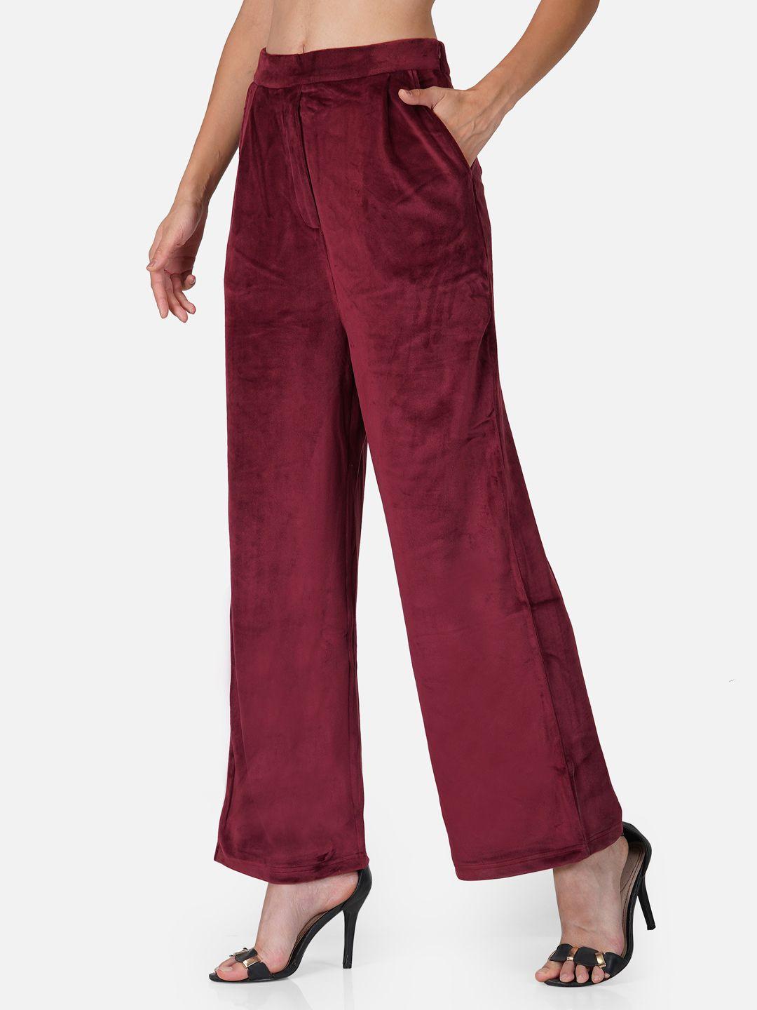 tinted women maroon flared trousers