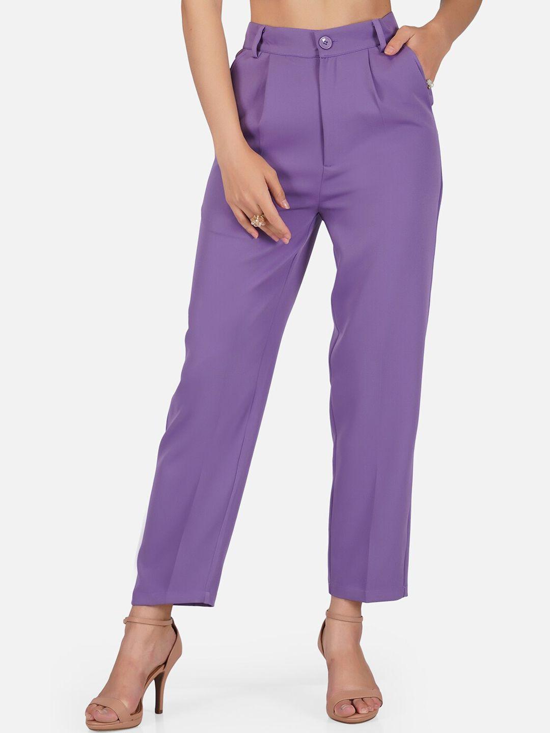 tinted women purple pencil high-rise pleated trousers