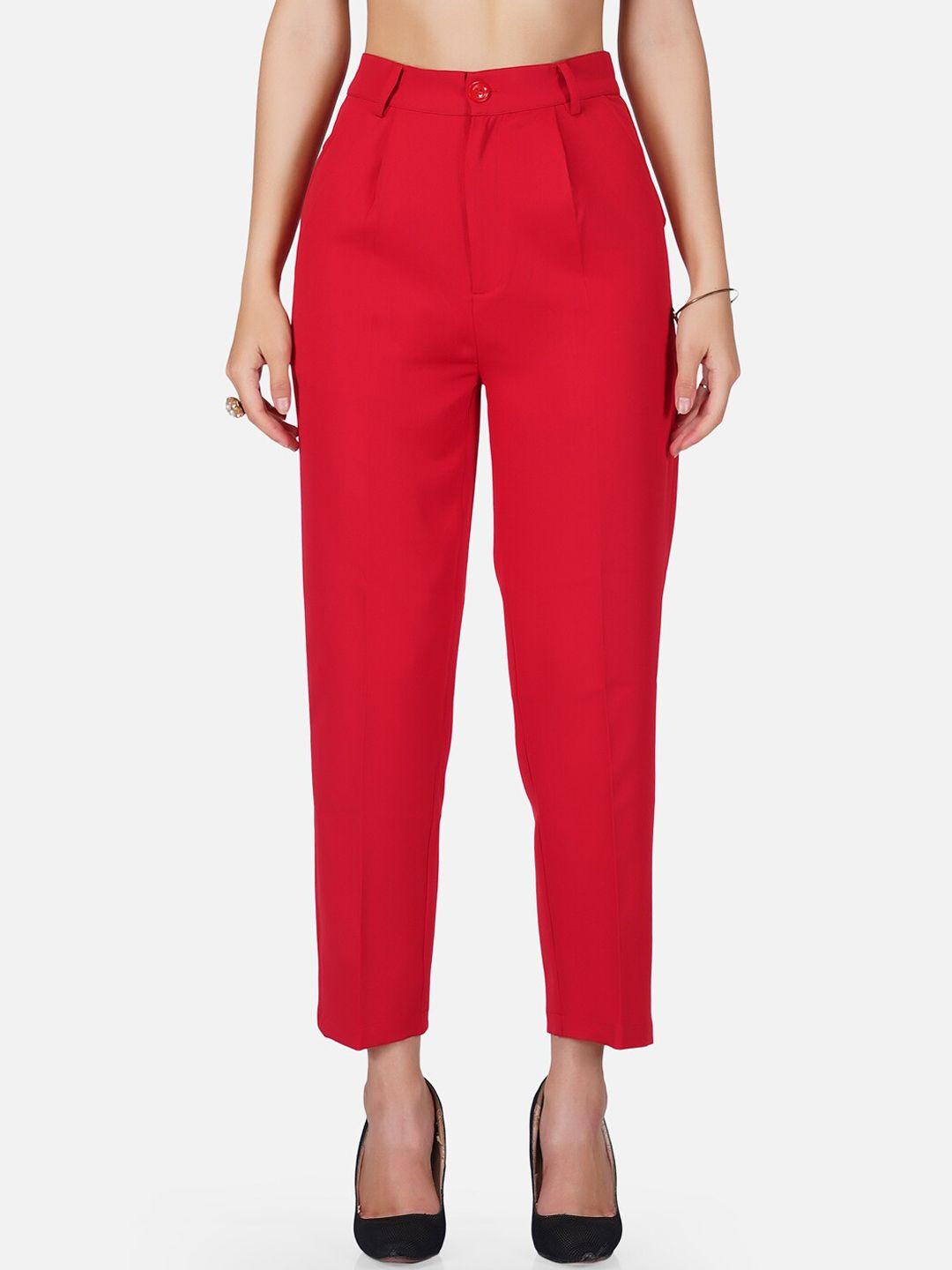 tinted women red pencil high-rise pleated trousers