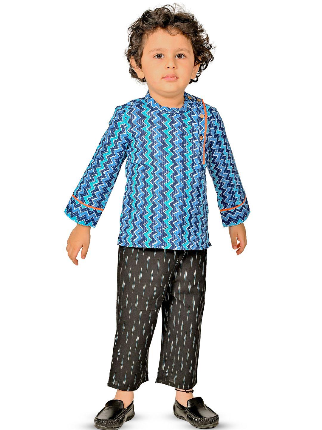 tiny bunnies boys blue & black printed shirt with trousers