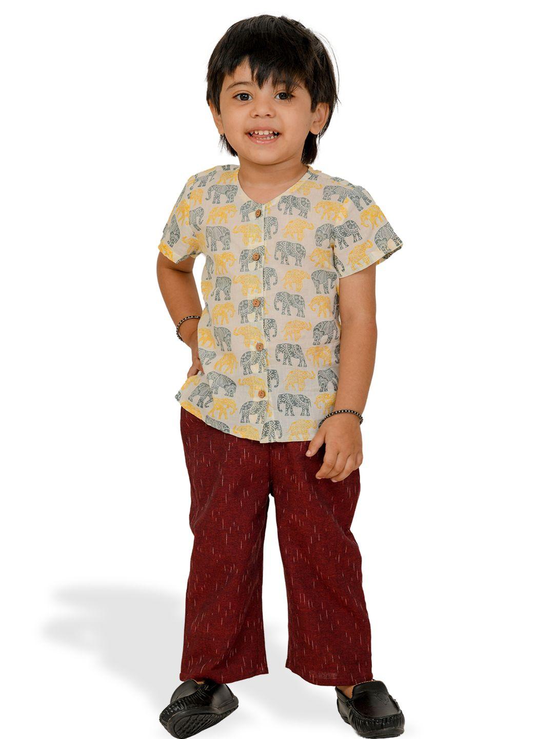 tiny bunnies boys graphic printed pure cotton shirt with trousers