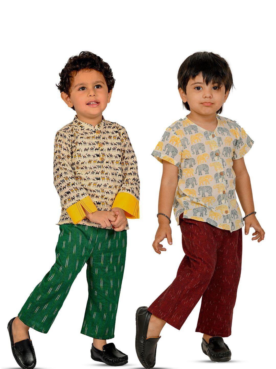 tiny bunnies boys pack of 2 printed pure cotton shirt with trousers