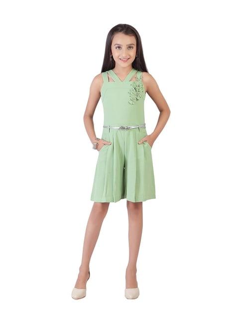 tiny girl green applique jumper dress