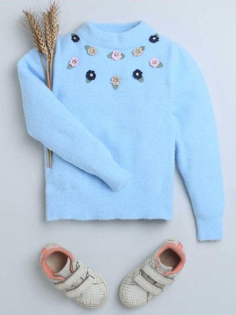 tiny girl kids blue floral print full sleeves sweater