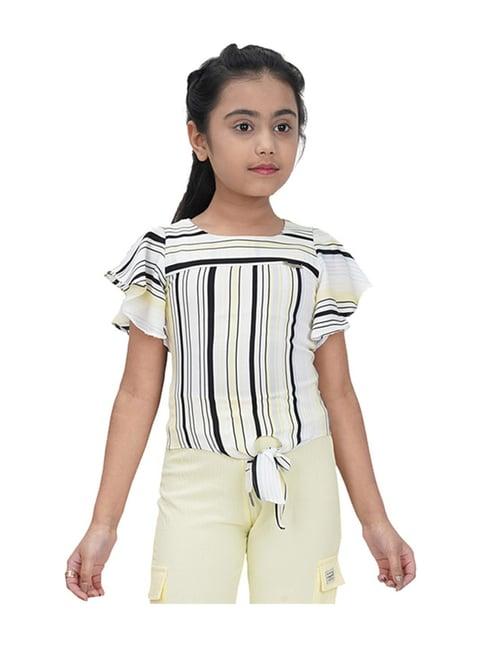 tiny girl kids cream & black striped top