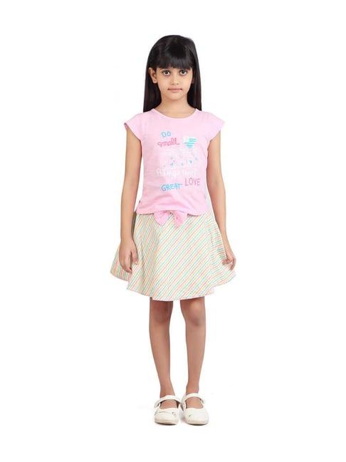 tiny girl kids pink & yellow cotton printed clothing sets
