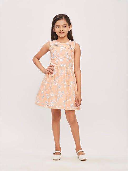 tiny girl peach floral print frock