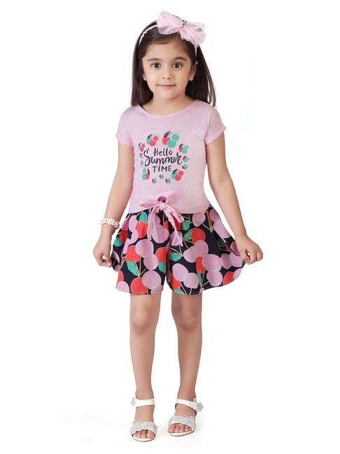 tiny-girl-pink-&-black-printed-top-with-shorts