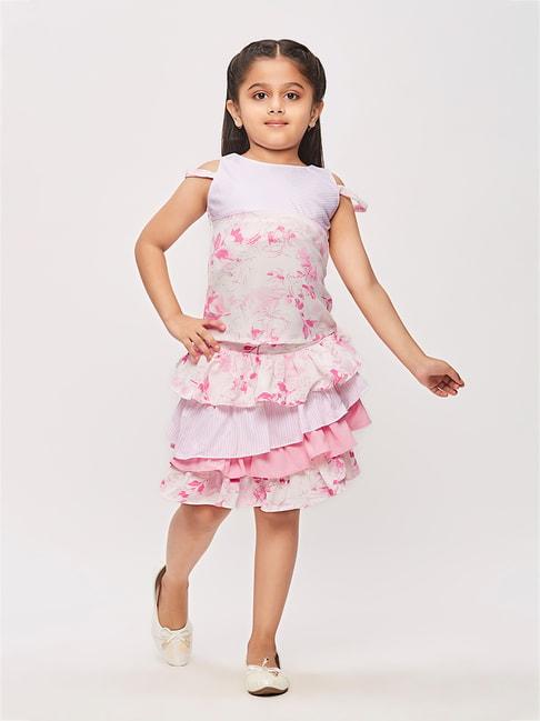 tiny girl pink printed top with skirt