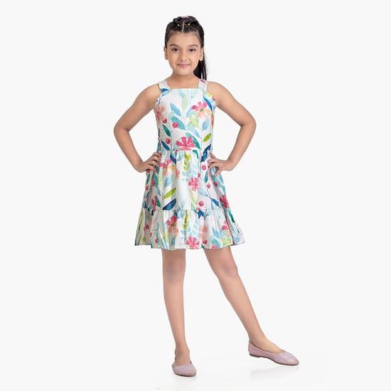 tiny girl printed fit & flared dress