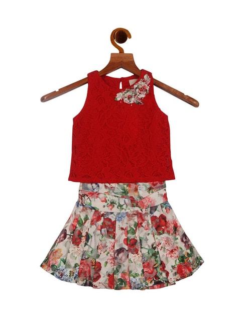 tiny girl red & white printed top with skirt