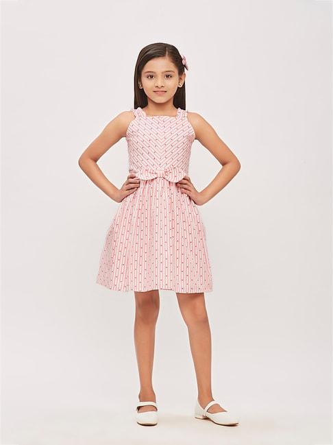tiny girl white and peach striped frock