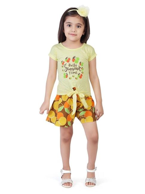 tiny-girl-yellow-&-brown-printed-top-with-shorts