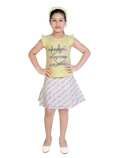 tiny girl yellow & white printed top with skirt