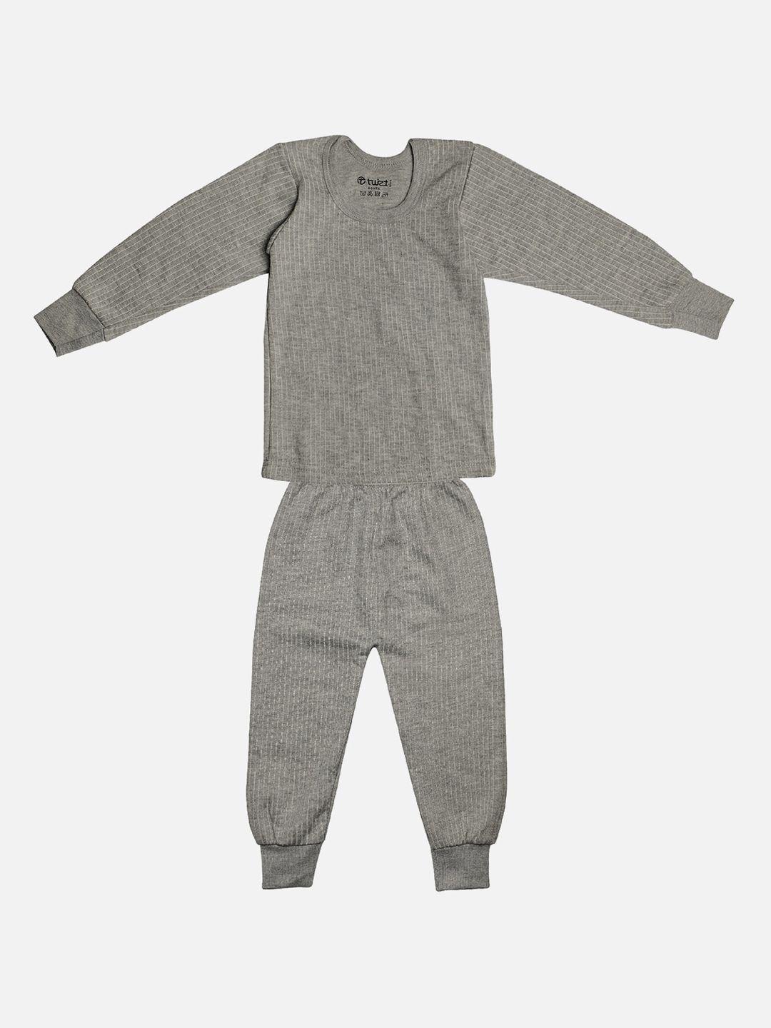 tiny hug boys grey melange ribbed anti-bacterial cotton thermal set