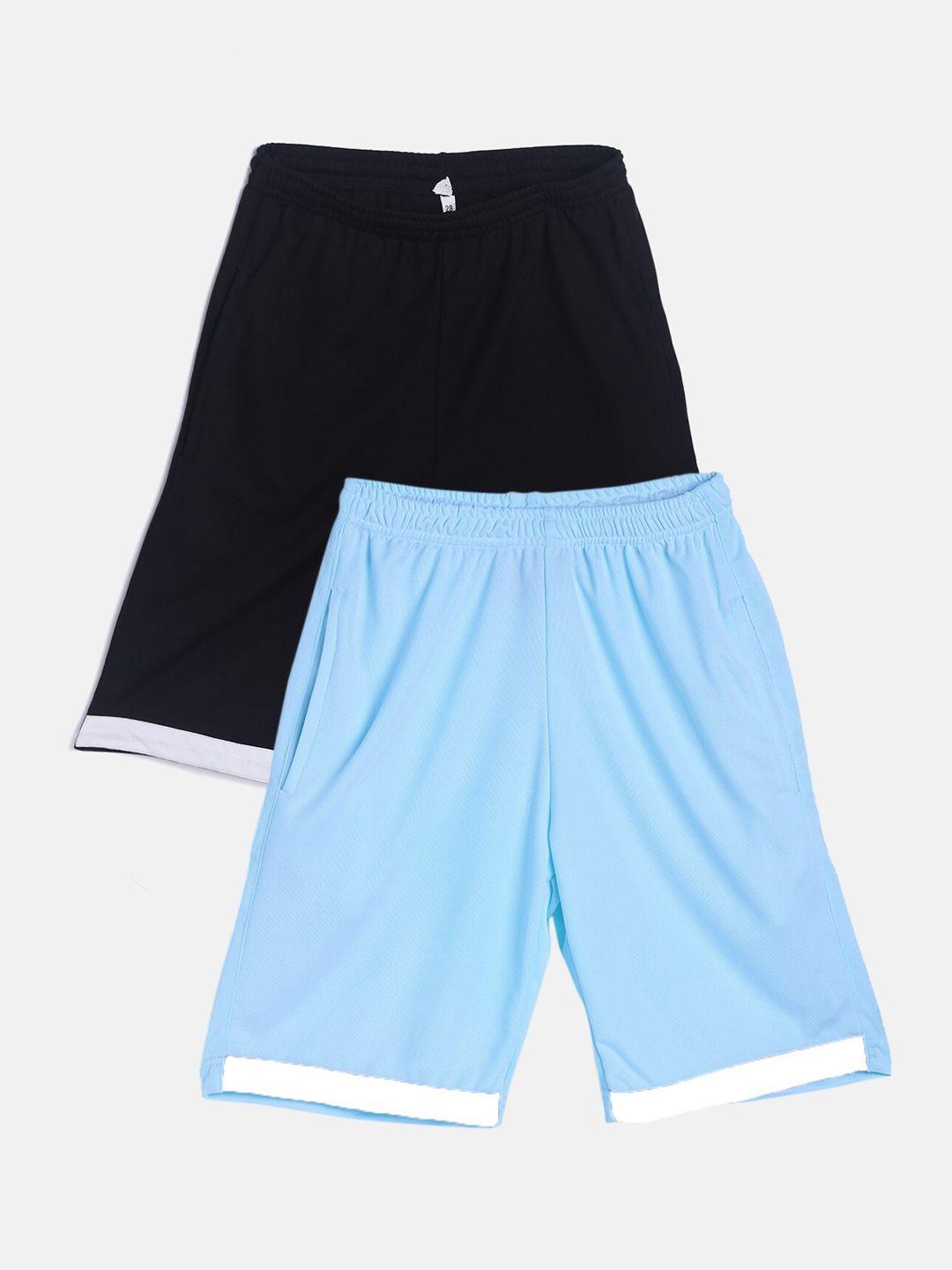 tiny hug boys pack of 2 black and blue high-rise outdoor sports shorts