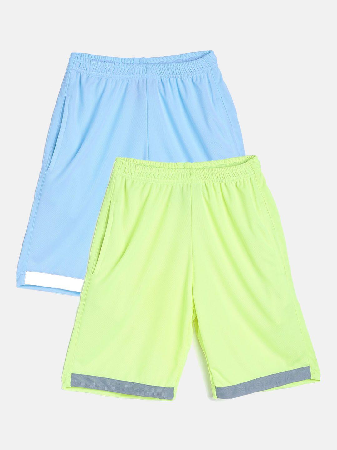 tiny hug boys pack of 2 fluorescent green & blue high-rise outdoor sports shorts