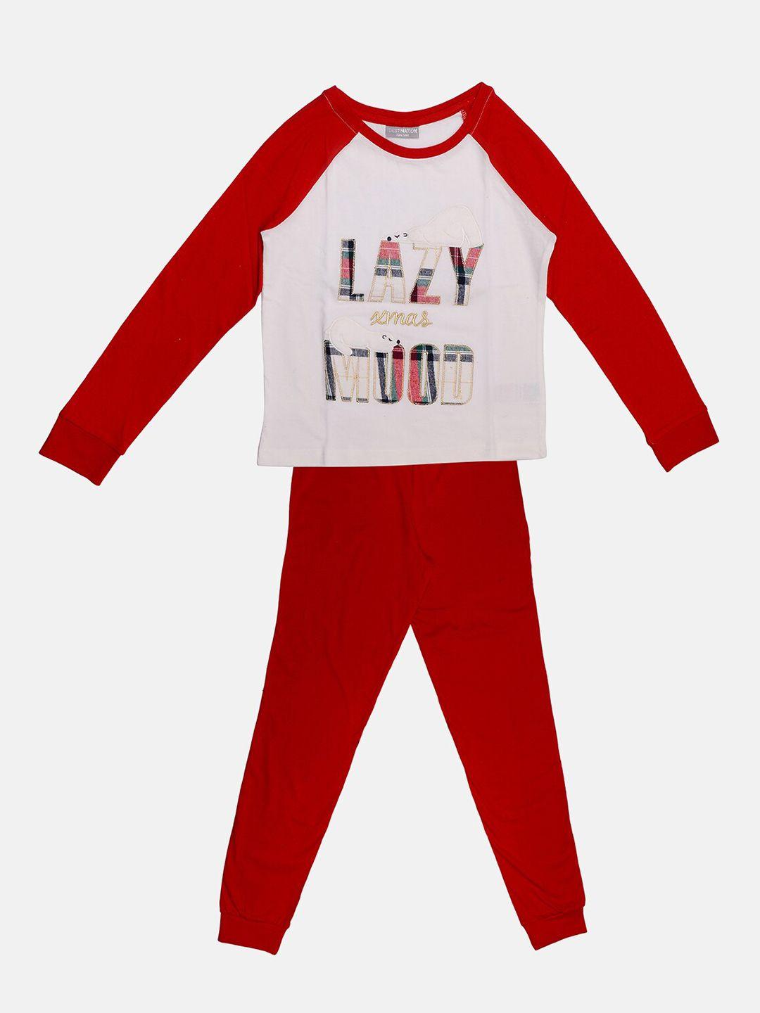 tiny hug boys red& white printed clothing set