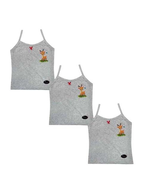 tiny bugs kids grey cotton printed camisoles - pack of 3