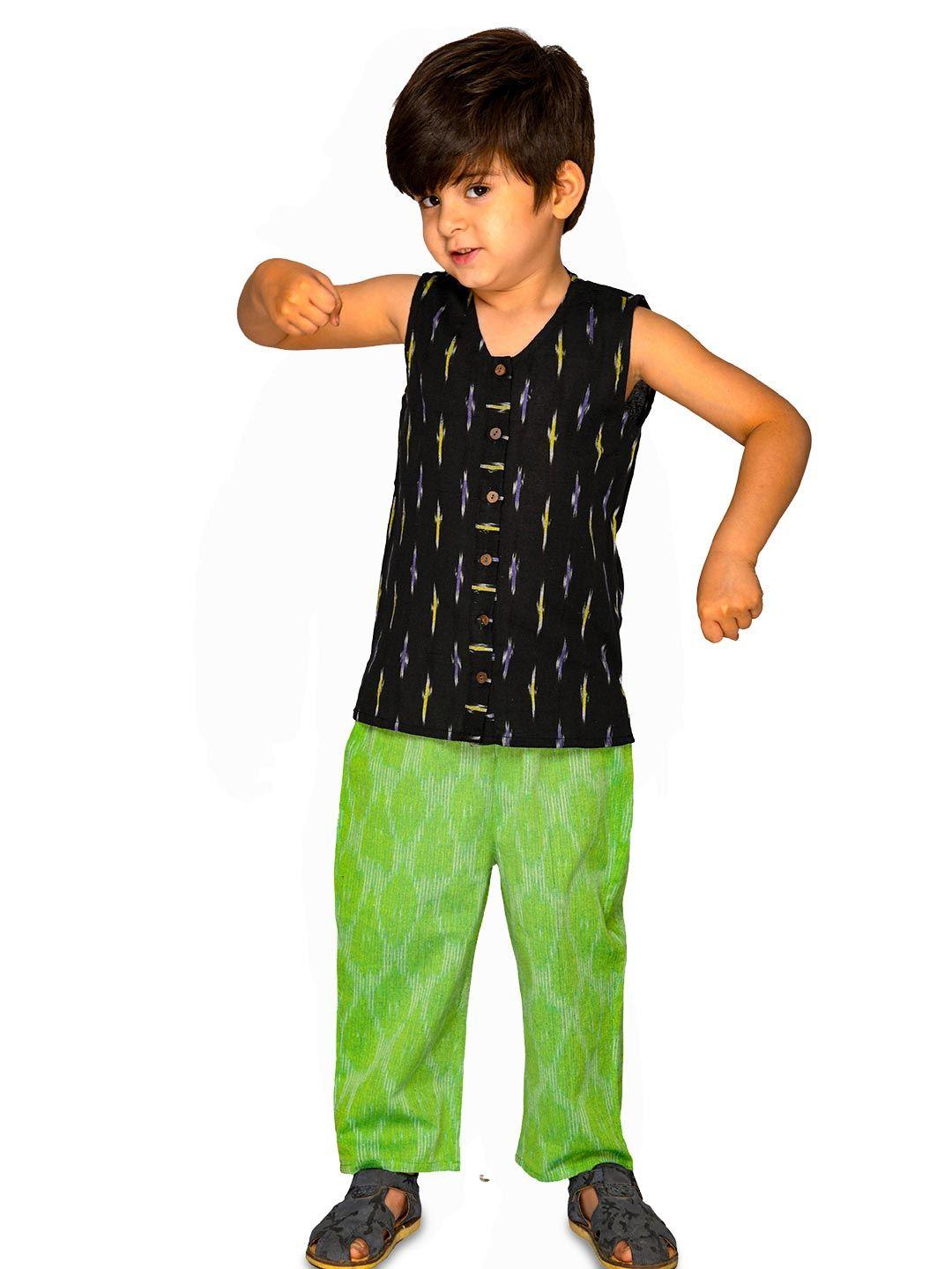 tiny bunnies boys green & black shirt with trousers