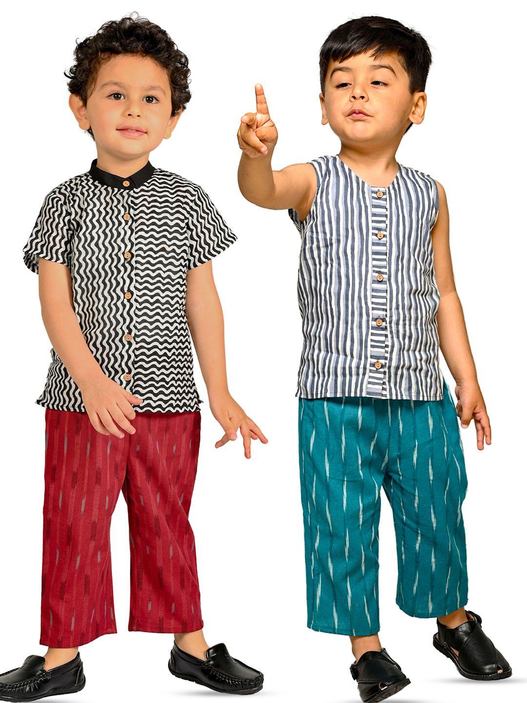 tiny bunnies boys pack of 2 printed pure cotton shirt with trousers