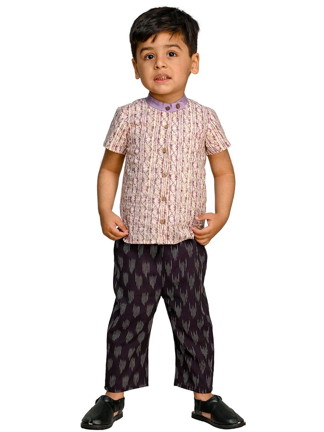 tiny bunnies boys printed pure cotton shirt with trousers set