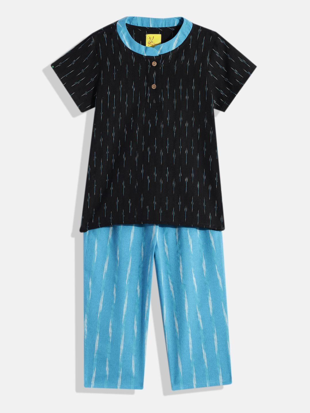 tiny bunnies kids black & blue printed pure cotton co-ord set