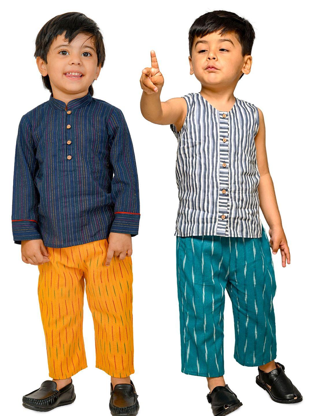 tiny bunnies pack of 2 boys printed mandarin collar shirt with trousers