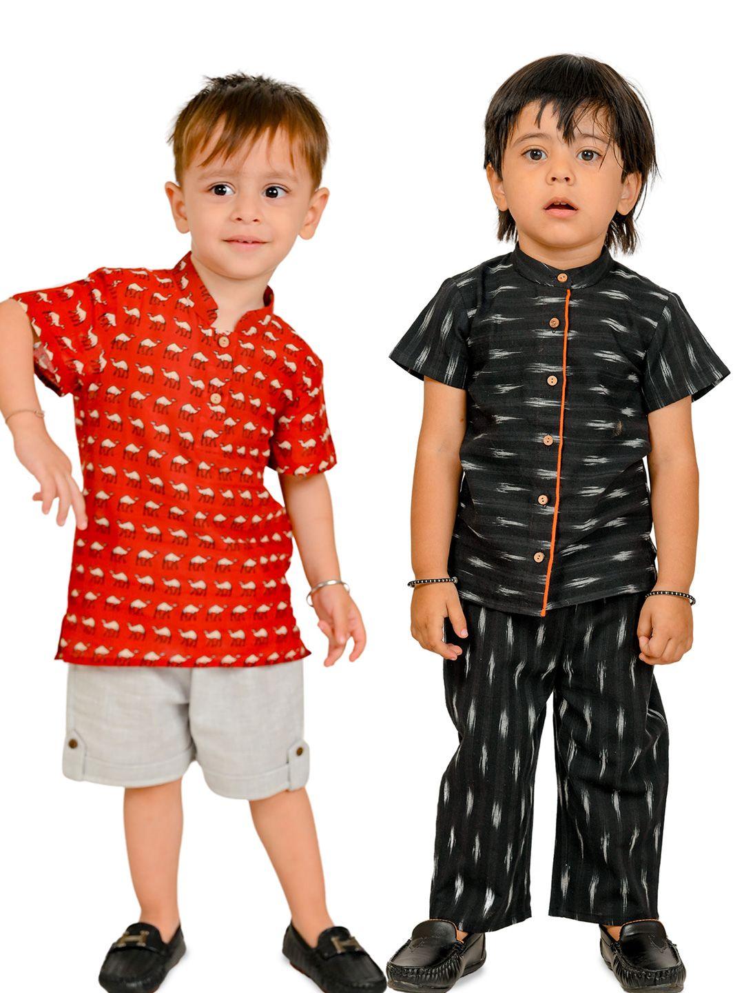 tiny bunnies pack of 2 boys printed mandarin collar shirt with trousers