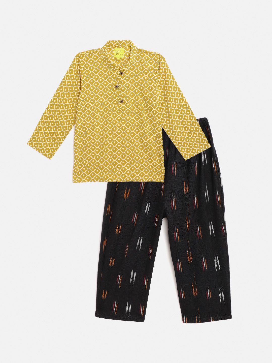 tiny bunnies unisex kids yellow & black printed top with pyjamas