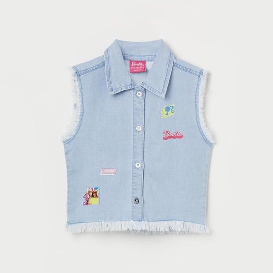 tiny girl barbie printed denim jacket