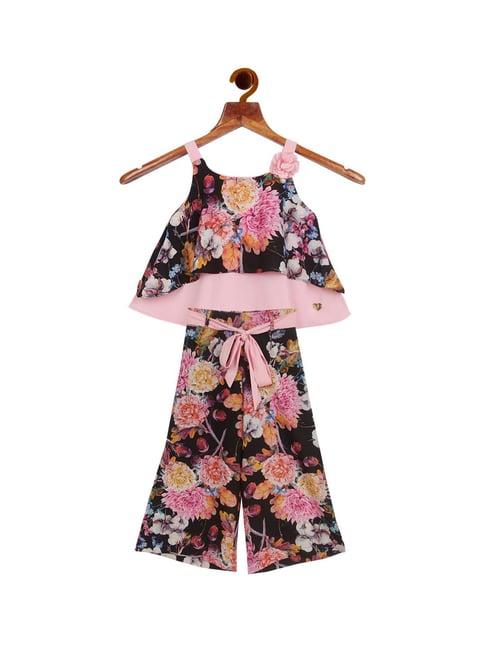 tiny girl kids black floral print top with palazzo pant