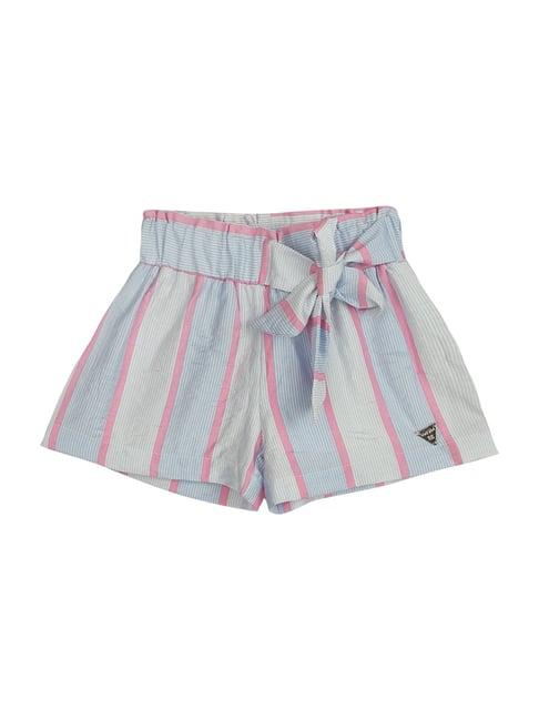 tiny girl kids blue & pink striped shorts
