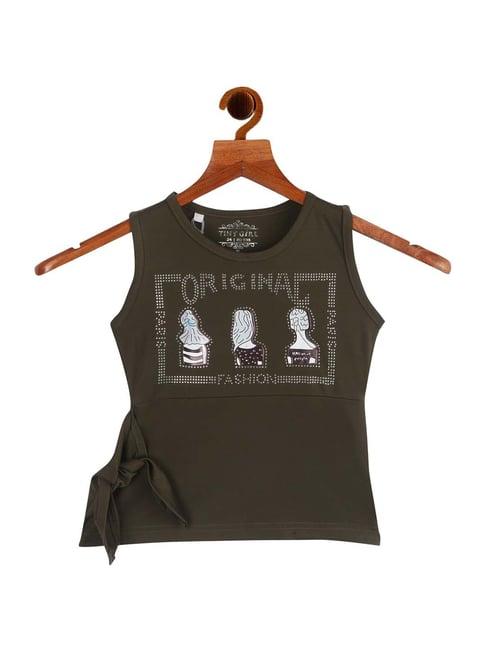 tiny girl kids olive green printed top