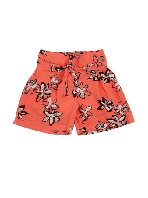 tiny girl kids peach floral print shorts