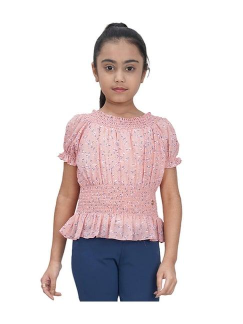 tiny girl kids peach printed top