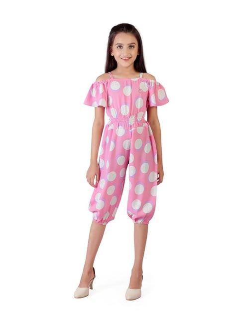 tiny girl kids pink & white printed jumpsuit