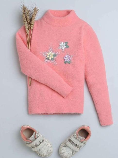 tiny girl kids pink floral print full sleeves sweater