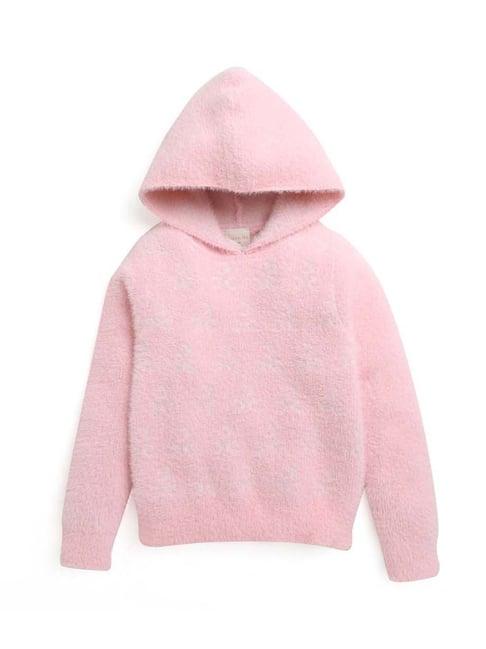 tiny girl kids pink self pattern full sleeves sweater