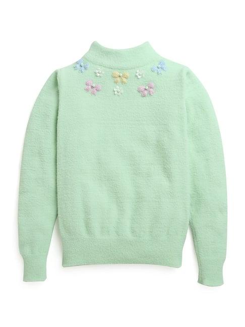 tiny girl kids pista green embroidered full sleeves sweater