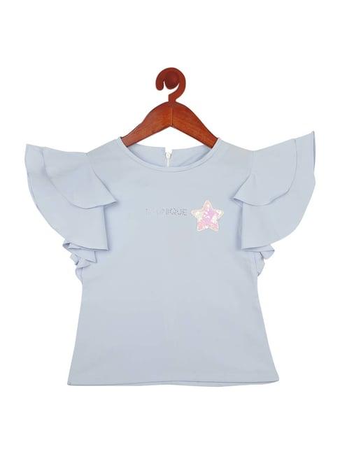 tiny girl kids sky blue sequence top