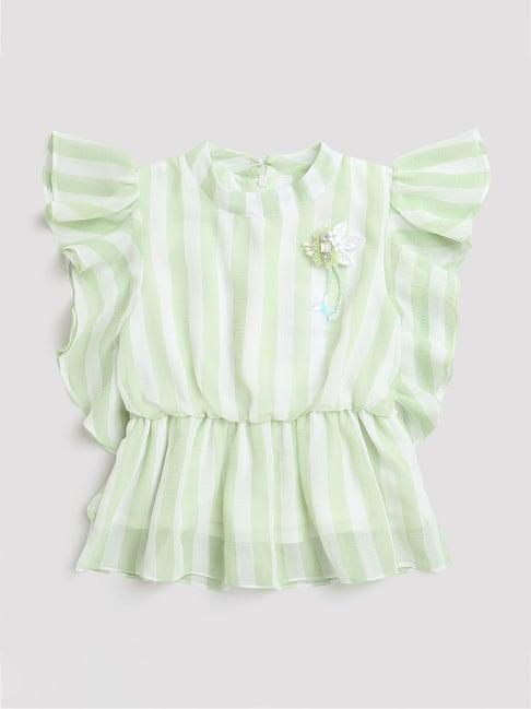 tiny girl light green & white striped top