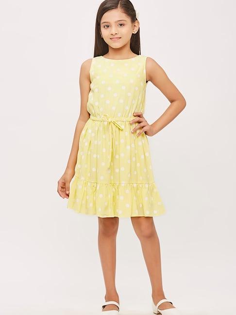 tiny girl light yellow printed midi dress