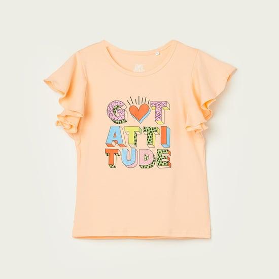 tiny girl printed flutter sleeves top