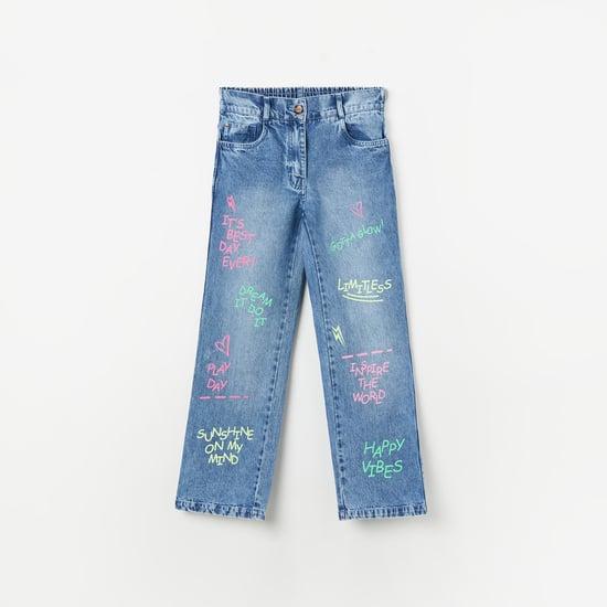 tiny girl typography printed comfort fit jeans