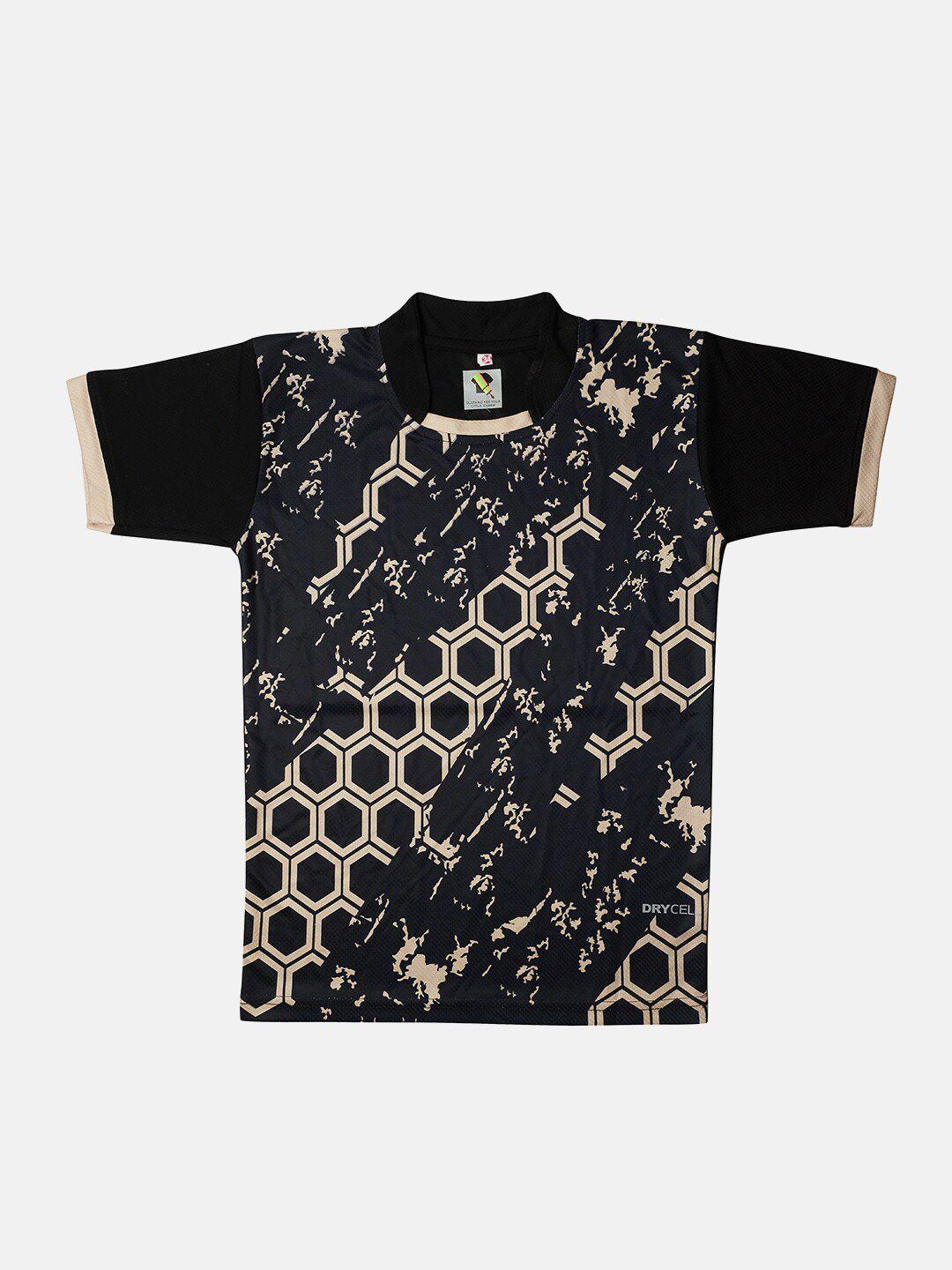 tiny hug boys black printed polo collar t-shirt