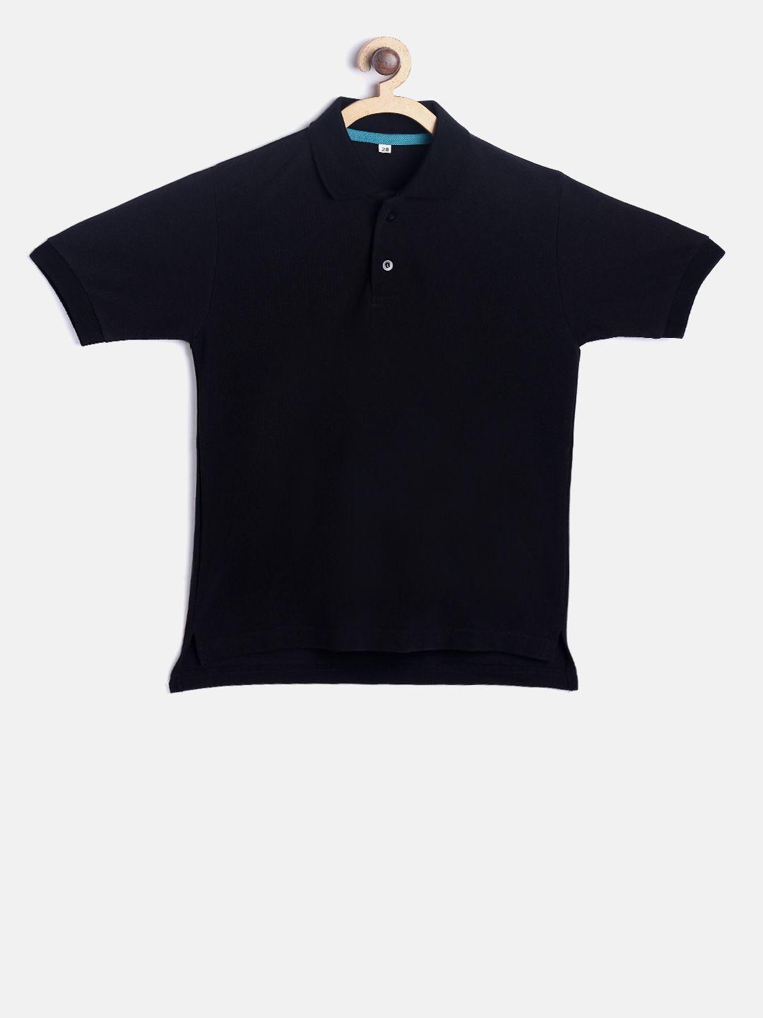 tiny hug boys black solid polo collar t-shirt