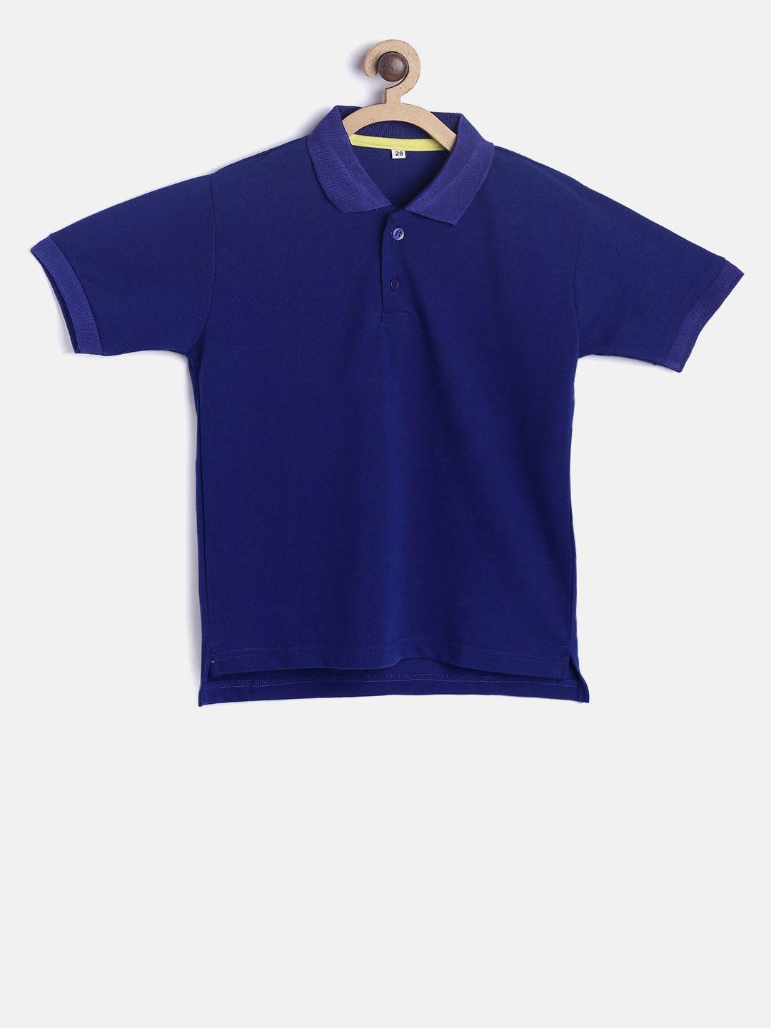 tiny hug boys blue solid polo collar t-shirt